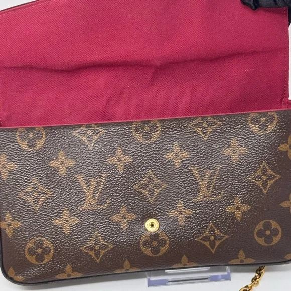 đź’ŻAuthentic LOUIS VUITTON Monogram Pochette Felicie Chain Wallet Fuscia - Picture 9 of 14